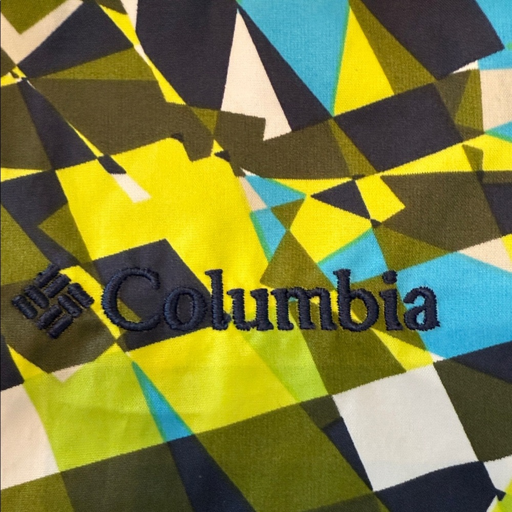 Columbia Windbreaker geometric pattern in blue, green & white Kids size Medium - Picture 5 of 9